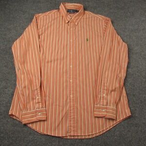 Ralph Lauren Shirt Men Extra Large Orange Striped Custom Fit Long Sleeve Classic